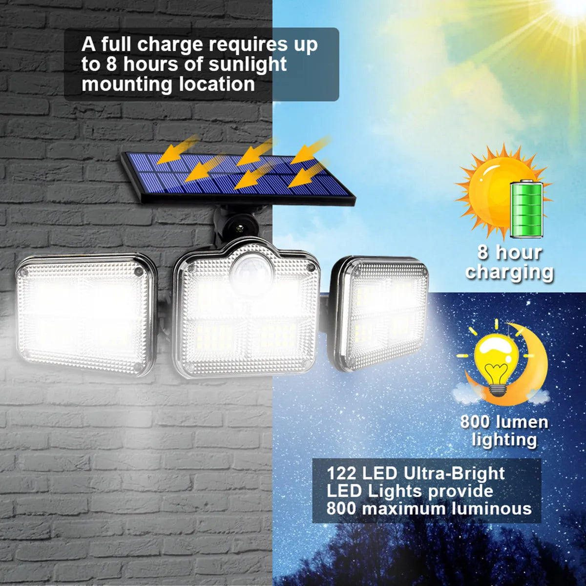Outdoor Solar Light, Solar Light with Motion Sensor Ip65 Waterproof 238 Led Outdoor 10000 mAh Battery 🔋 5 years warranty